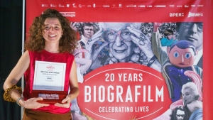 Elettra Bisogno receiving the Best Film BPER Award | Biografilm Italia 2024 for THE ROLLER, THE LIFE, THE FIGHT  