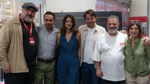 Non riattaccare - protagonist Barbara Ronchi, director Manfredi Lucibello and producers Manetti Bros and Pier Giorgio Bellocchio